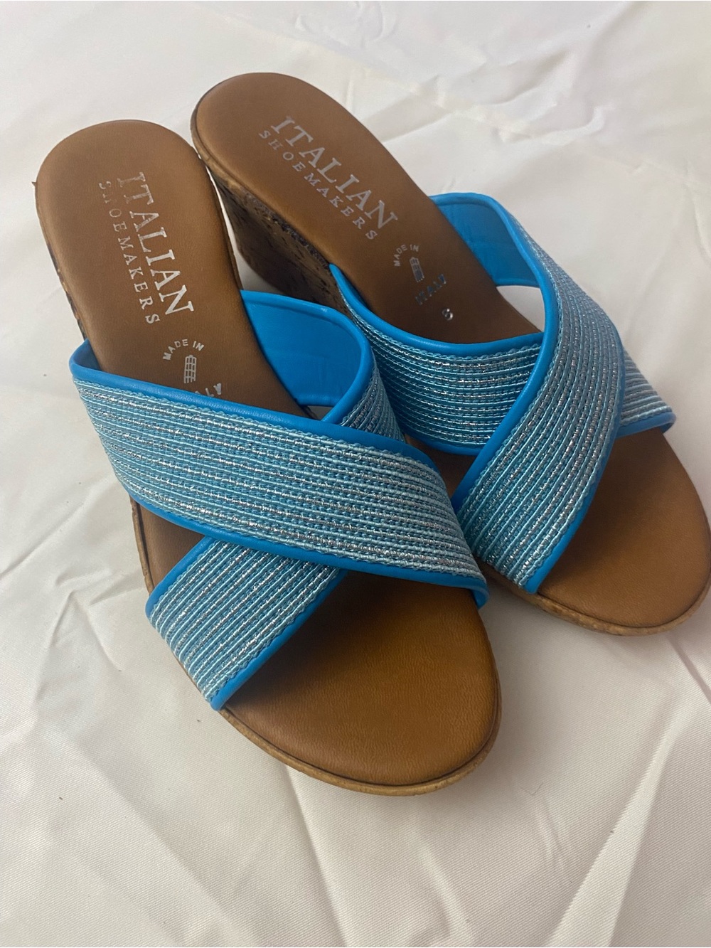 Italian Shoemakers Turquoise Crisscross Wedge Sandals